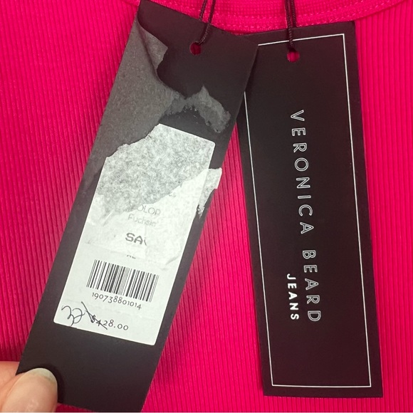 NWT Veronica Beard Austyn Tiered Midi Dress Fuschia sz XL Stretch Pima Cotton - Picture 8 of 8